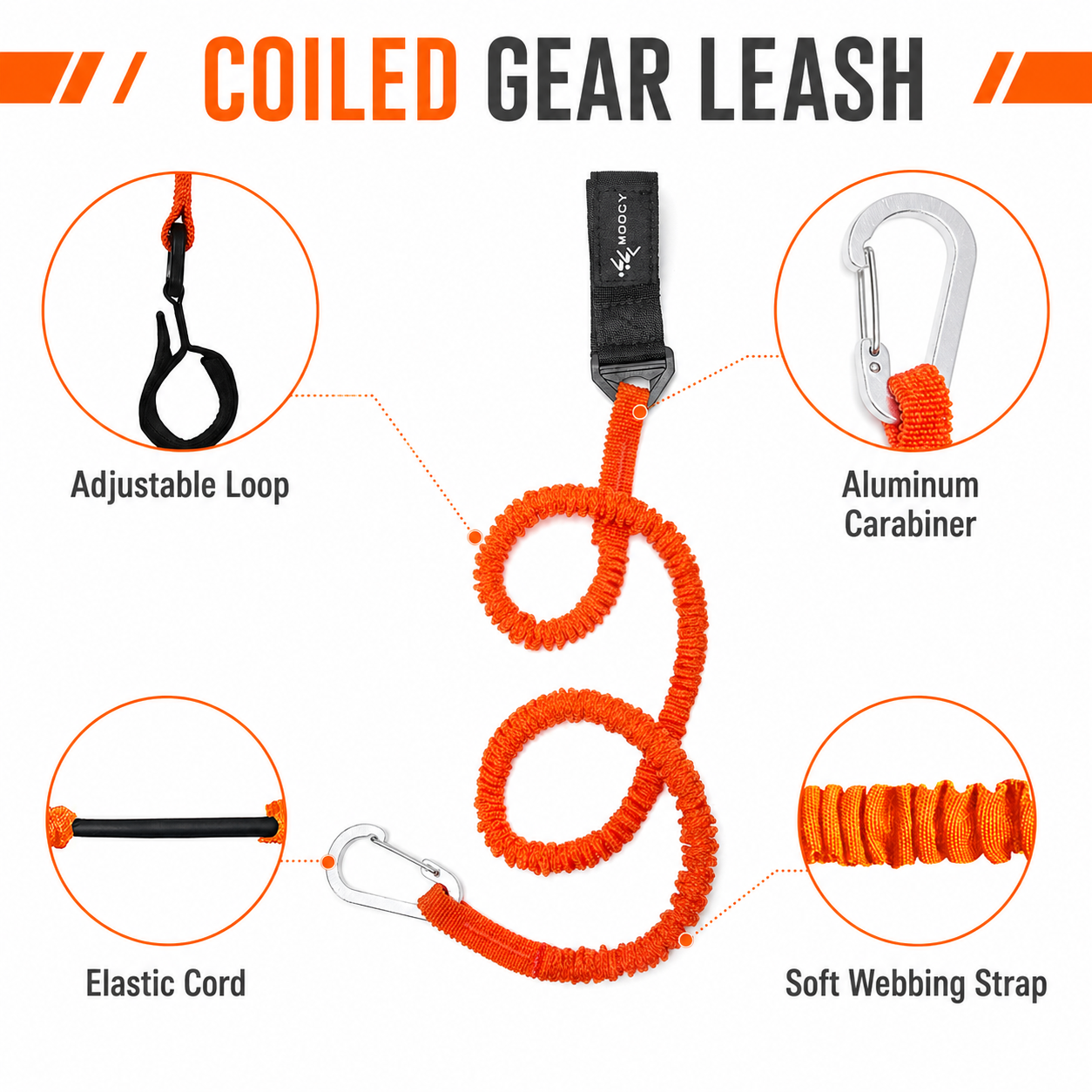 Coiled Paddle Leash Orange Kay - огляд і ціна Fishing Kayak Paddle Leash